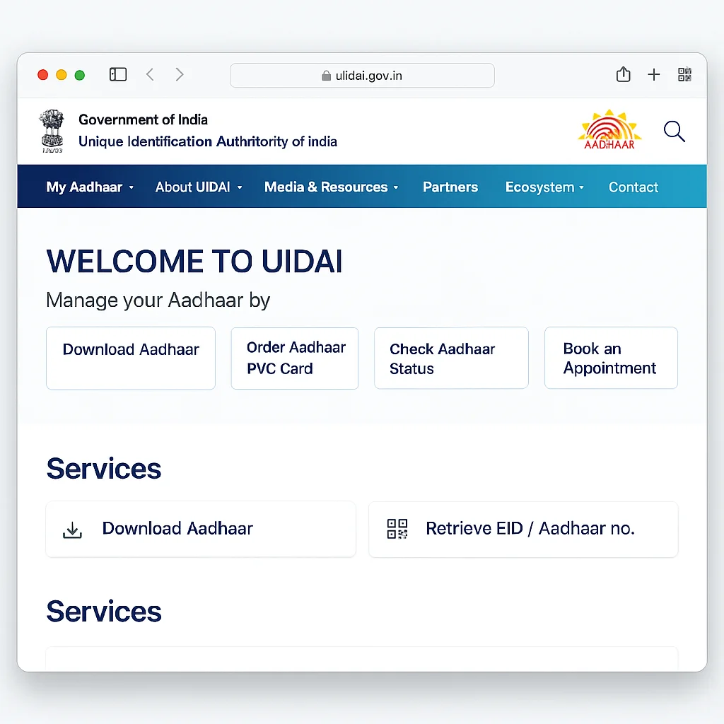 UIDAI homepage